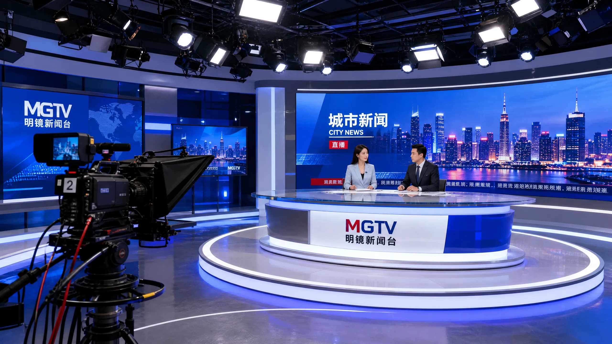 融﻿媒体中心演播大﻿厅新闻直播现场